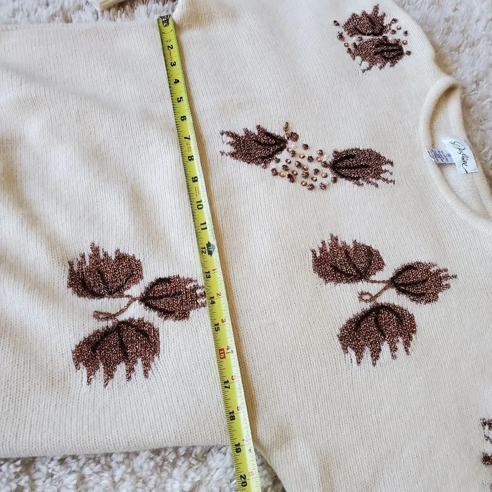 VINTAGE Destiny Women's  Lambswool &‎ Angora Sweater Fall Leaf Embroidered Sz M